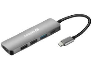 SANDBERG USB-C Dock HDMI+3xUSB+PD 100W - Kabelgebunden - USB 3.2 Gen 1 (3.1 Gen 1) Type-C - 100 W - Grau - 4K Ultra HD - Aluminium